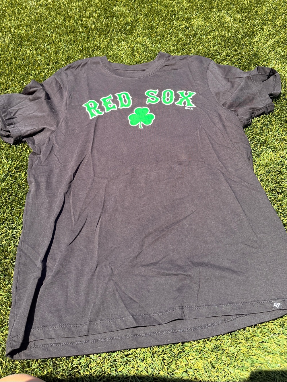 Boston Red Sox 47 Black T-Shirt with Green Shamrock Graphic